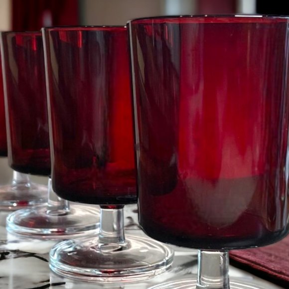 CRISTAL D'ARQUES Ruby Red Glasses Water/Wine/Cordial ,Cavalier Starter Set - Picture 10 of 11